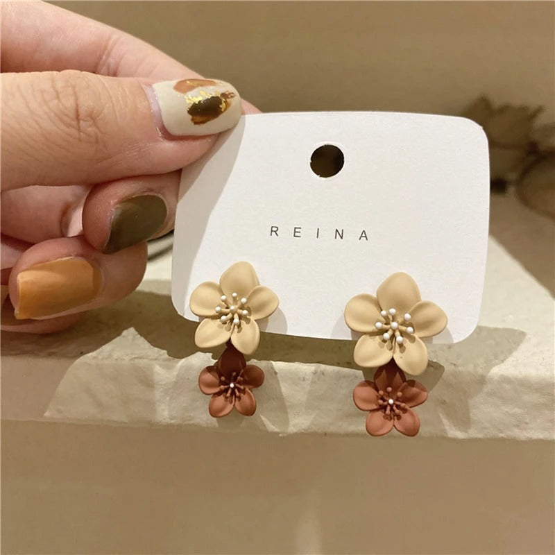 Coffee Flower Drop Dangle Earrings for Women New Korean Fashion Jewelry Wedding Party Girl Elegant Jewelry Accessories