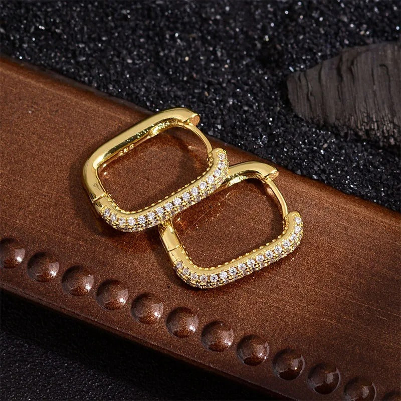 Foxanry Sparkling Zircon Rectangle Hoop Earrings – Minimalist Elegant Bridal Jewelry for Women