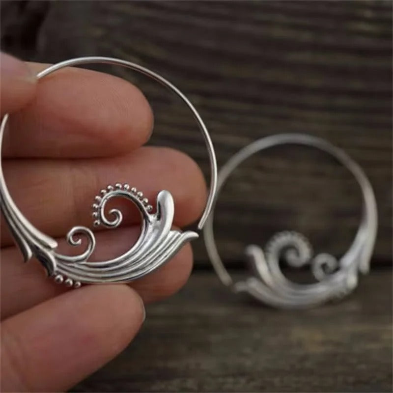 Delicate Round Geometry Sea Wave Hoop Earrings Women Jewelry