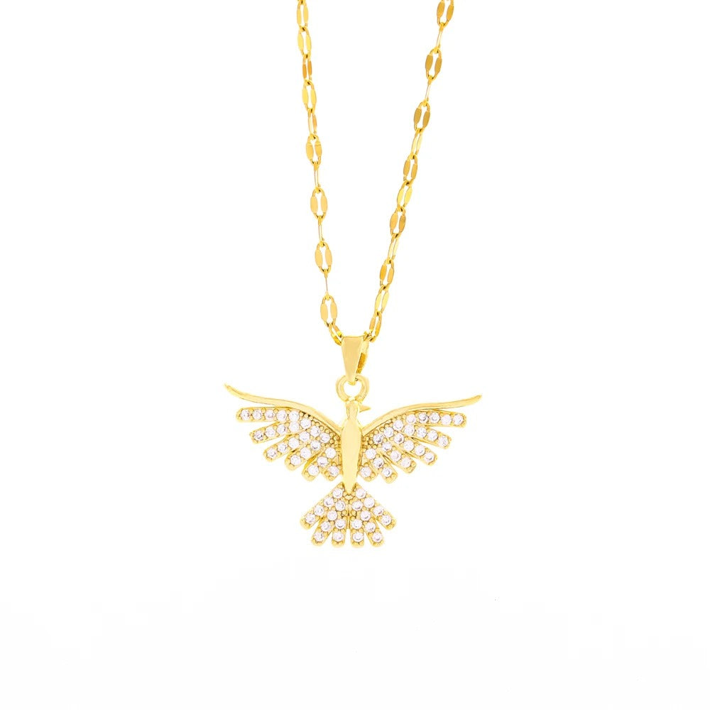 New Sparkly 18K Gold Plated Vintage Phoenix Pendant Necklaces For Women Retro Style Female Daily Wear Stainless Steel Neck Chain
