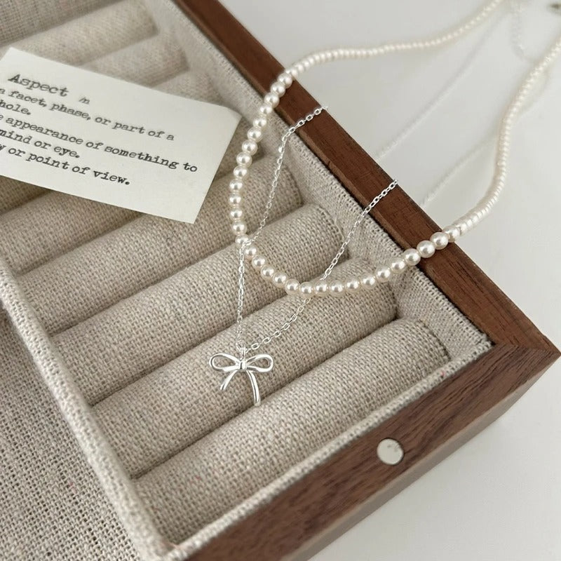 925 Sterling Silver Cute Bowknot Pendant Necklace For Women Girl Charm Chain Fashion Jewelry Accessories