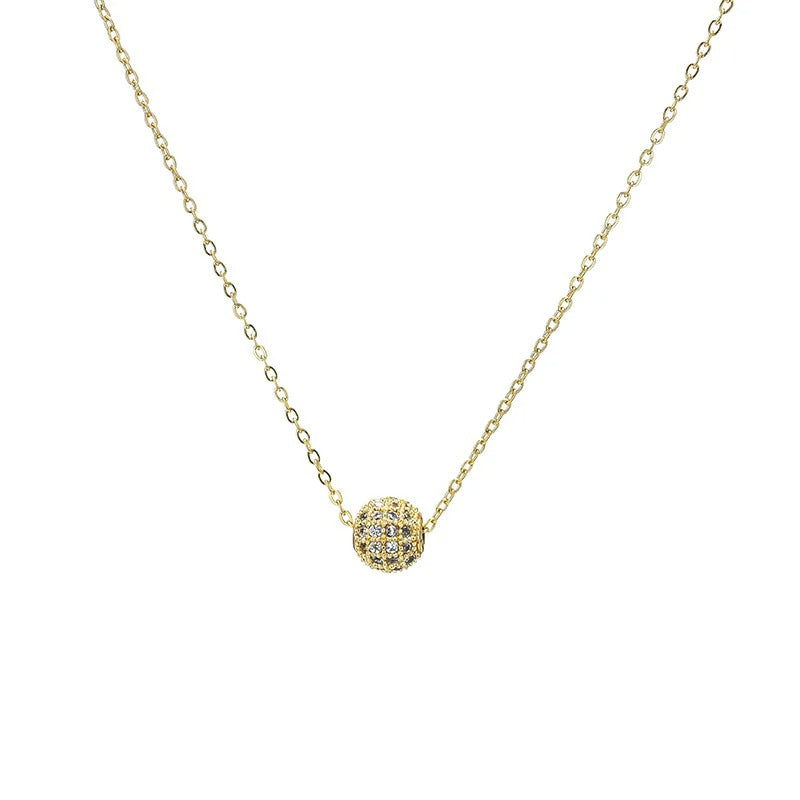 Luxury Shiny Full Zircon Lucky Bead Pendant Necklace for Women Temperament Stainless Steel Korea Chokers Jewelry Gift Colorfast