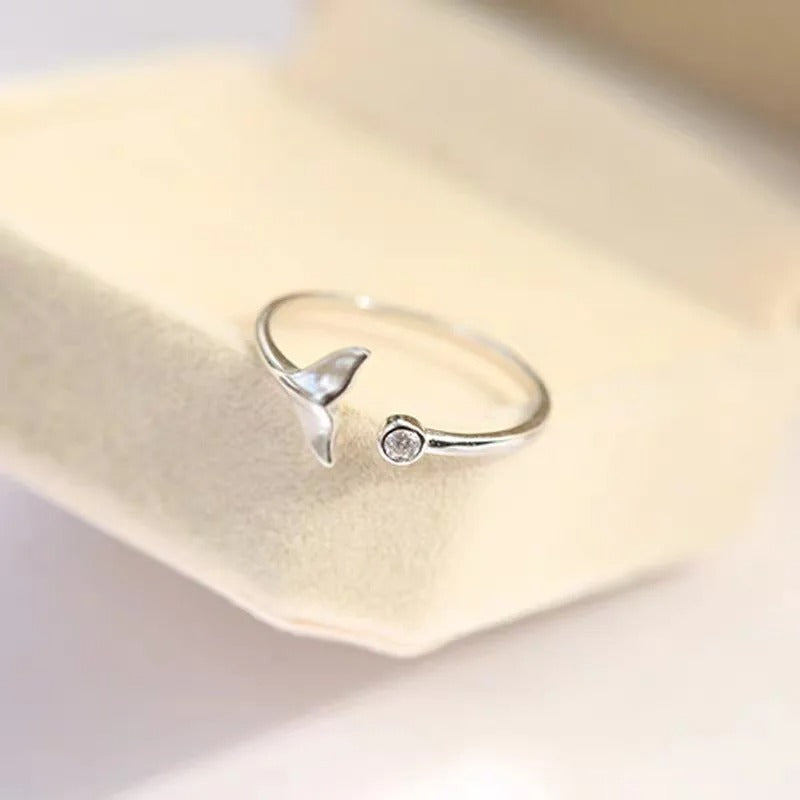 Sterling Silver Fish Tail Wave Ring Women Adjustable Jewelry