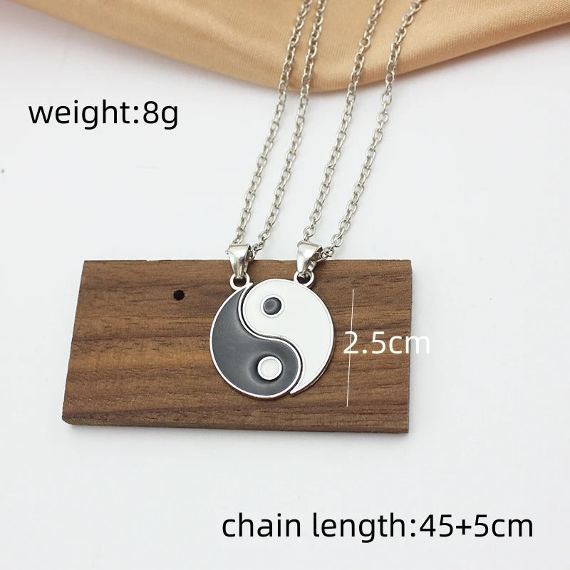 2PCS Yin Yang Tai Chi Pendant Necklace Set Silver Couple Gift