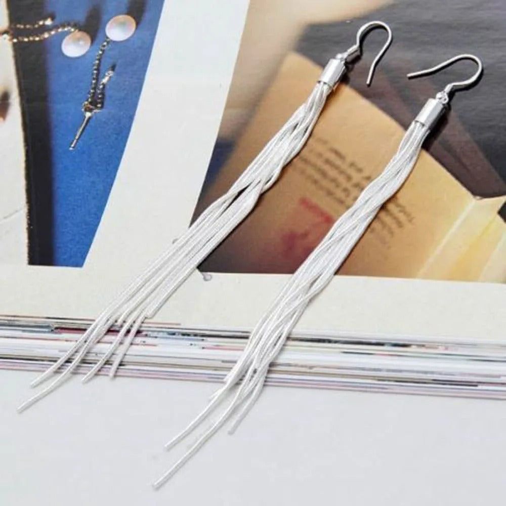 Elegant Jewelry Fashion Women Noble Tassels Silver Plated Long White Hook Dangle Chain Earrings