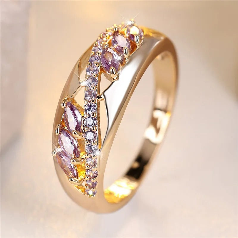 Purple Zircon Stone Engagement Ring for Women, Rose Gold Color Wedding Jewelry for Women
