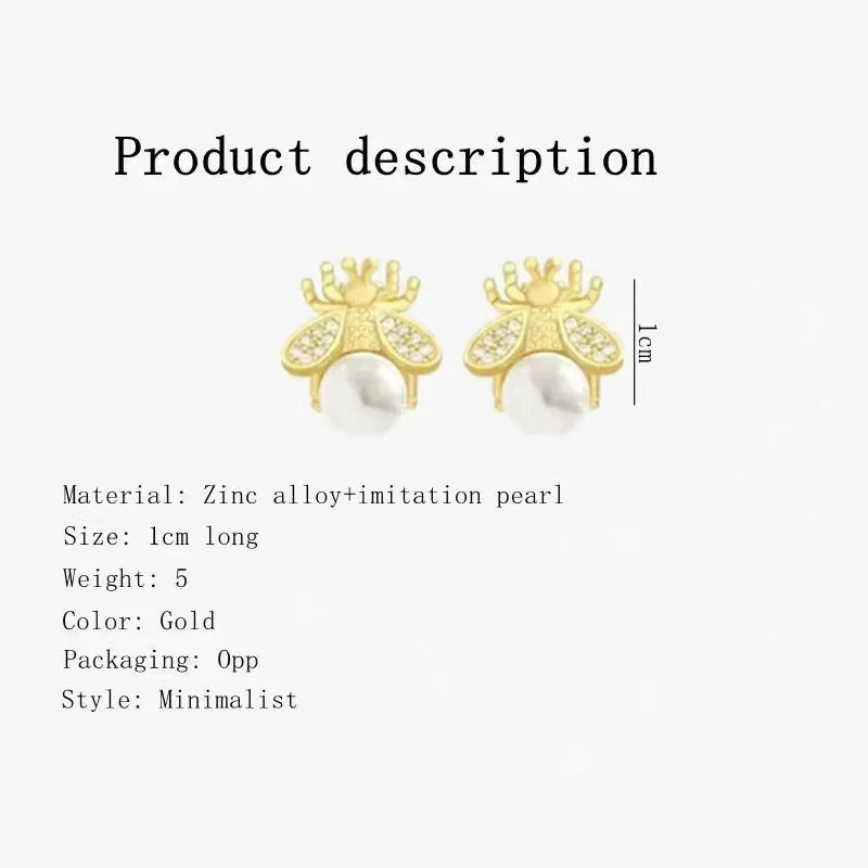 Korean Style Honey Bee Pearl Stud Earrings For Women Exquisite Small Elegant Earring Ladies Wedding Party Birthday Jewelry Gifts