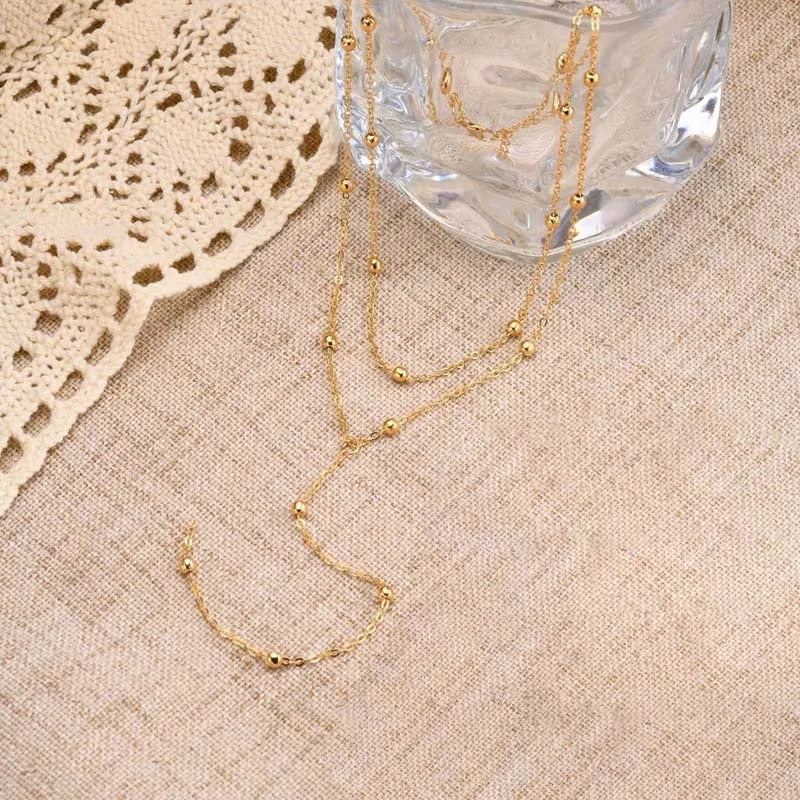 Gold Plated Lariat Necklace for Women, Double Layered Long Chain Drop Pendant Choker Necklaces Fashion Gifts