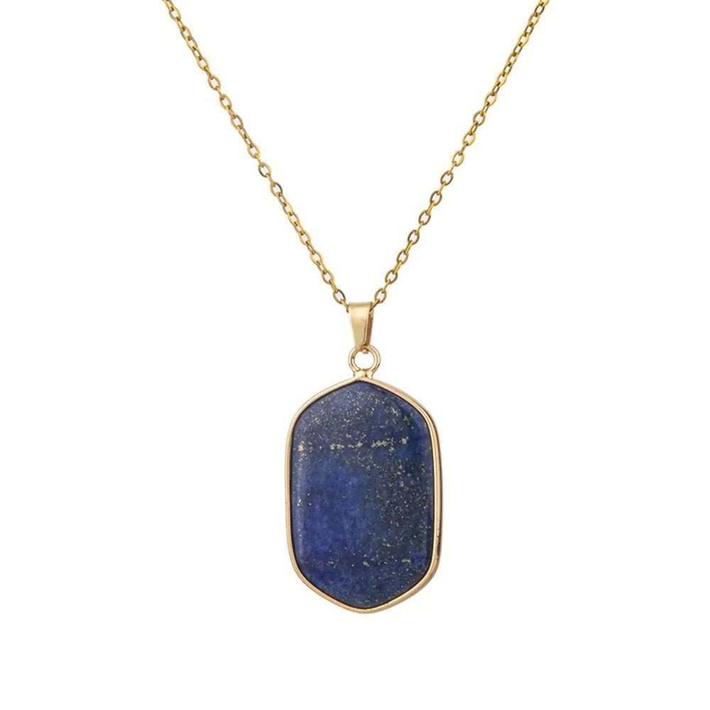 Geometric Agate & Crystal Pendant Necklace Gold Stainless Chain