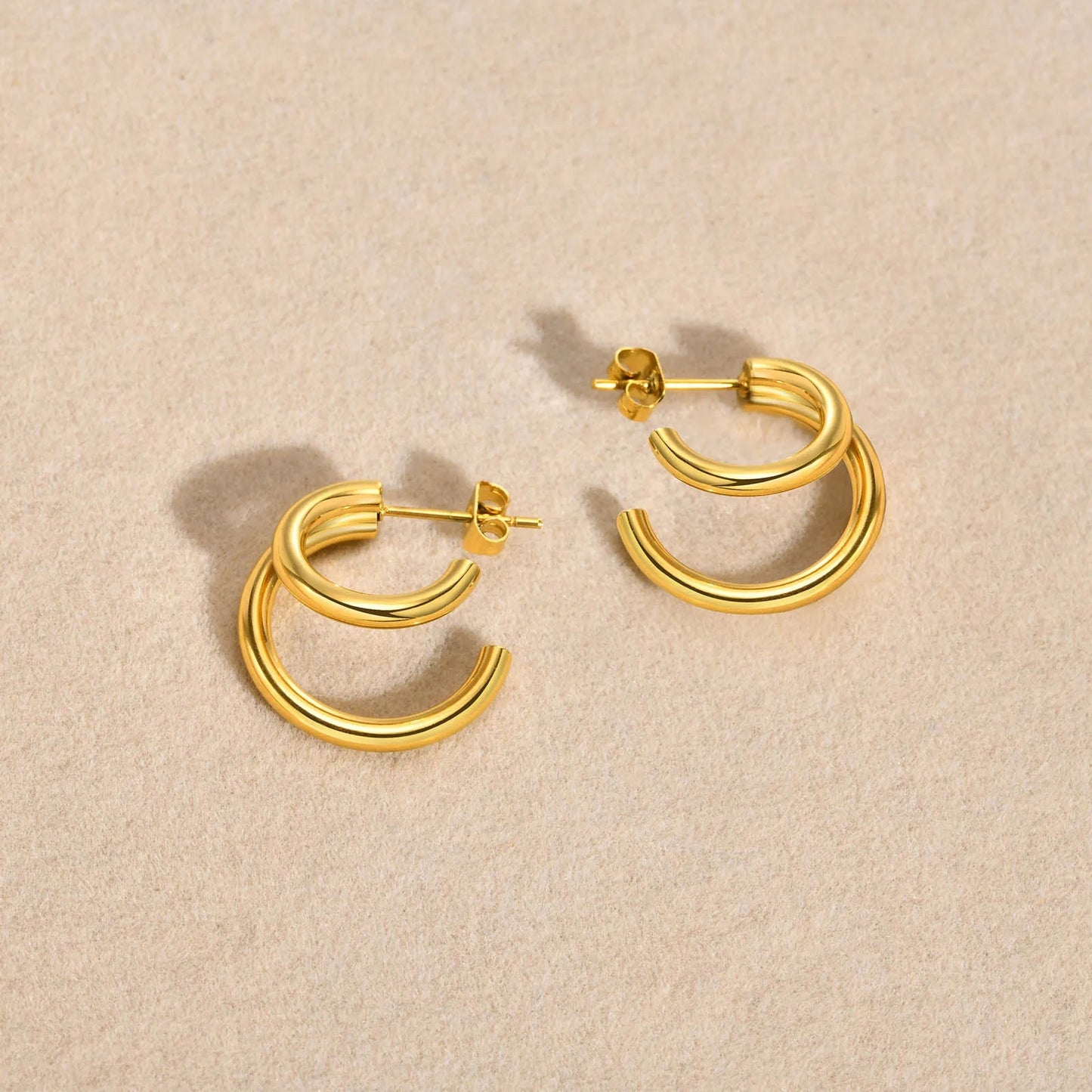 Chic Minimalist Smooth Hoop Earrings for Women Lady,Gold Color Fashion Tube Round Ear Gifts Stud Earring Stainless Steel Jewelry