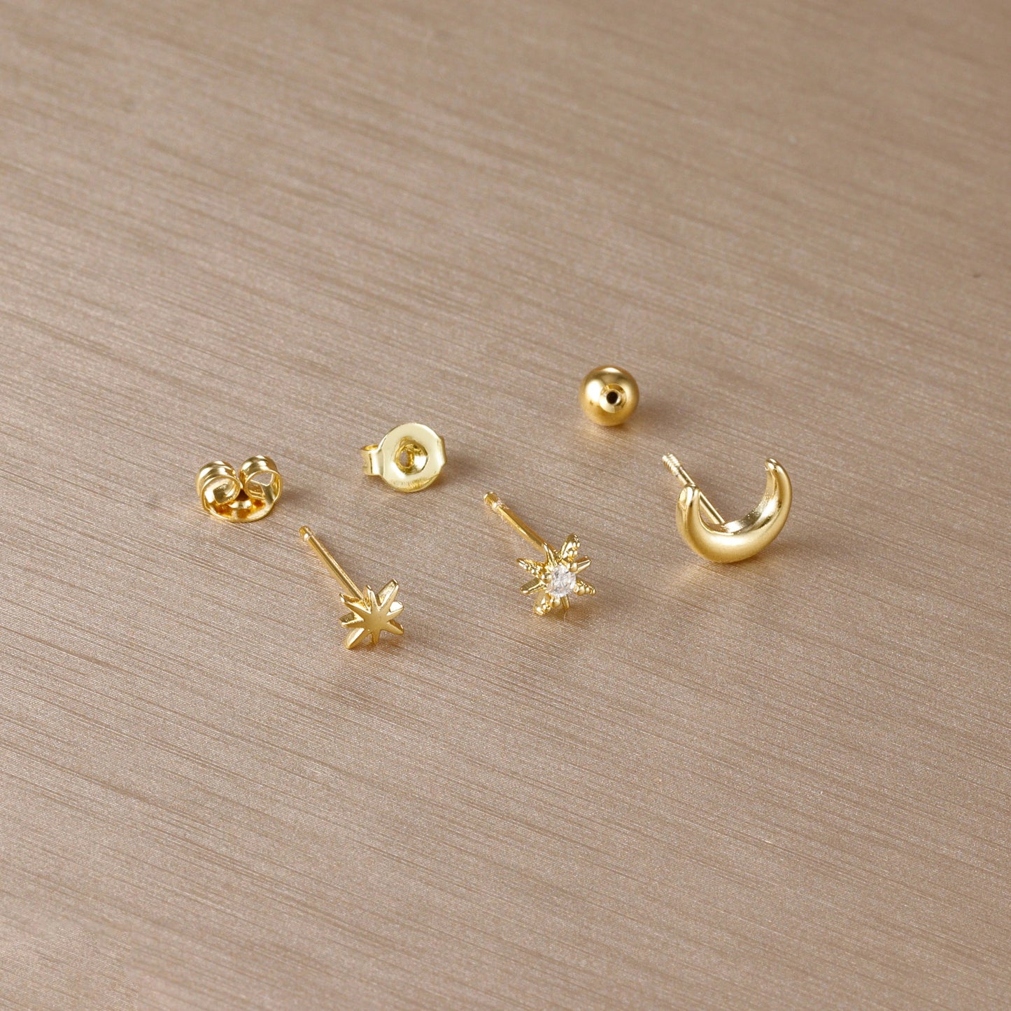 3PC Star & Moon Ear Stud Set Stainless Steel Punk Women’s Jewelry
