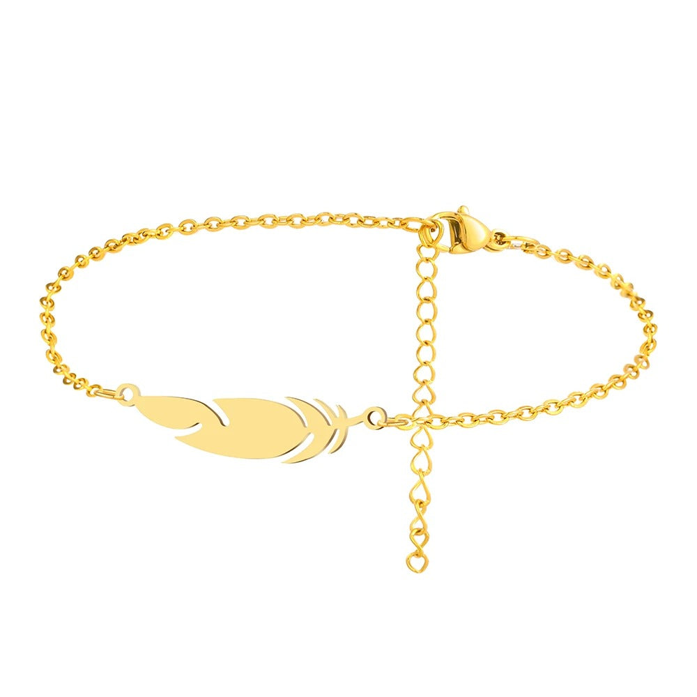 Classic Stainless Steel Feather Design Chain Bracelet Women Jewelry