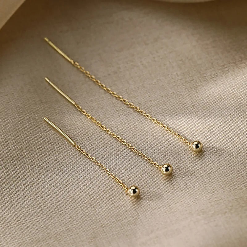 Fashion Dangle Earrings For Women Geometric Ball Long Tassel Chain Drop Silver Color Earring Minimalism Ear Line Kpop Jewelry