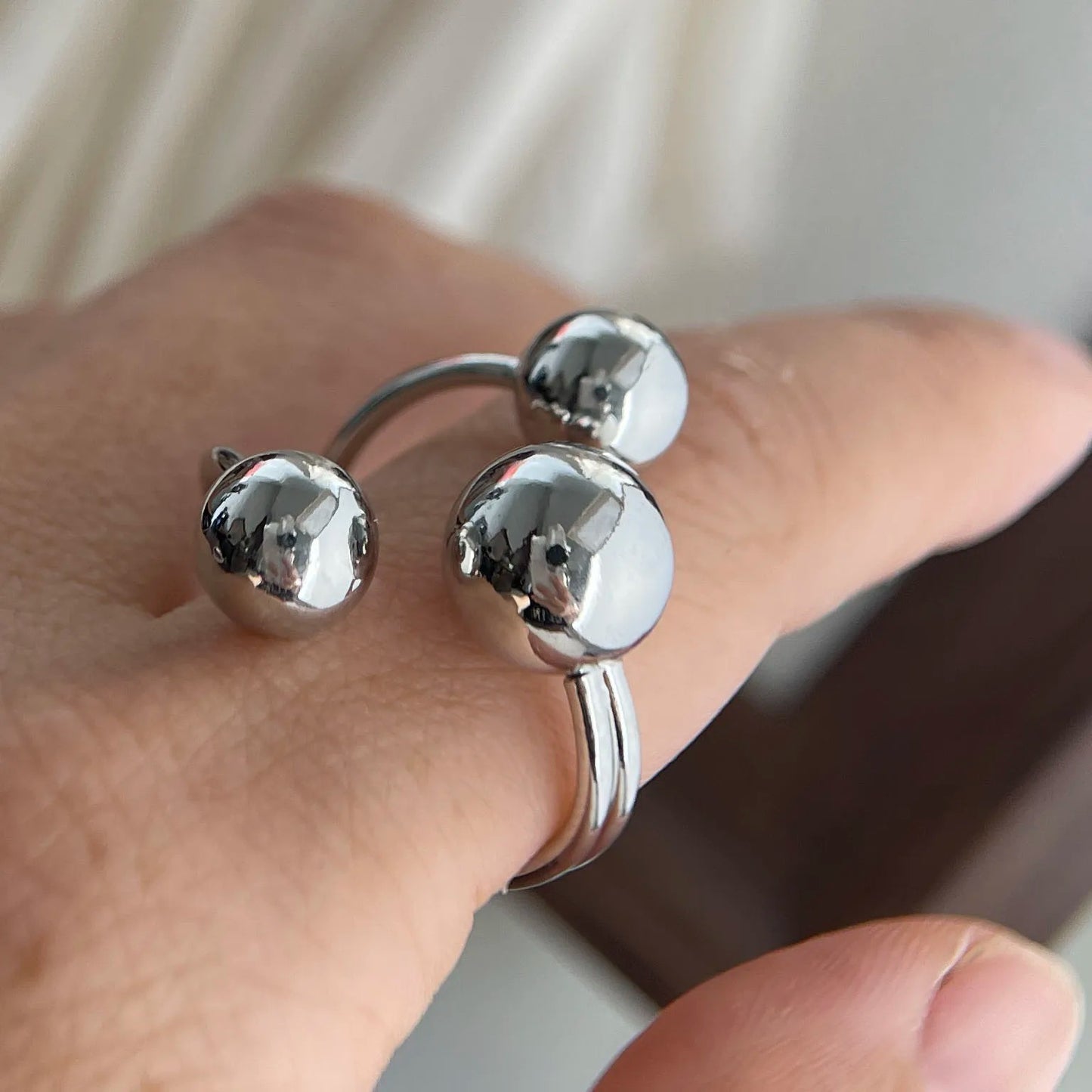 925 Sterling Silver Rings for Women Couple Minimalist Handmade Simple Three Balls Ring Fine Jewelry Gift Prevent Allergy