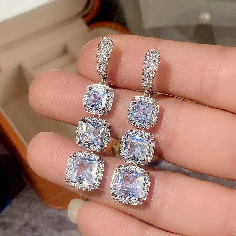 Elegant Cubic Zirconia Drop Earrings Women Anniversary Gift