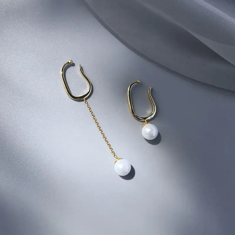 Pearl Pendant Ear Cuff Clip Earing Non-Piercing Bone Ear Ring Without Puncture Minimalist Asymmetric Earrings for Women Jewelry
