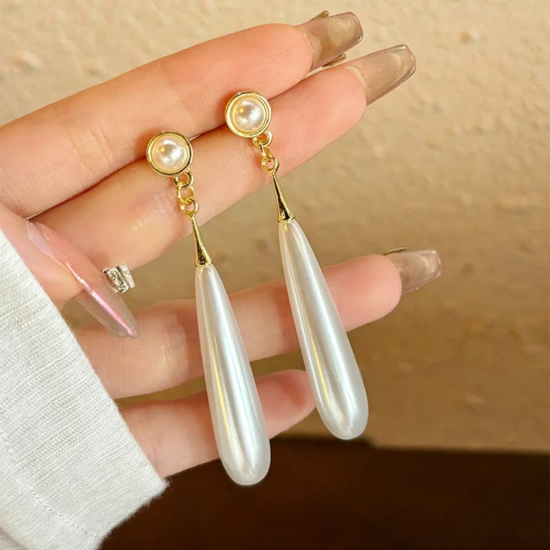 Women’s Wedding Party Earrings Water Droplet Pearl Long Geometry Jewelry