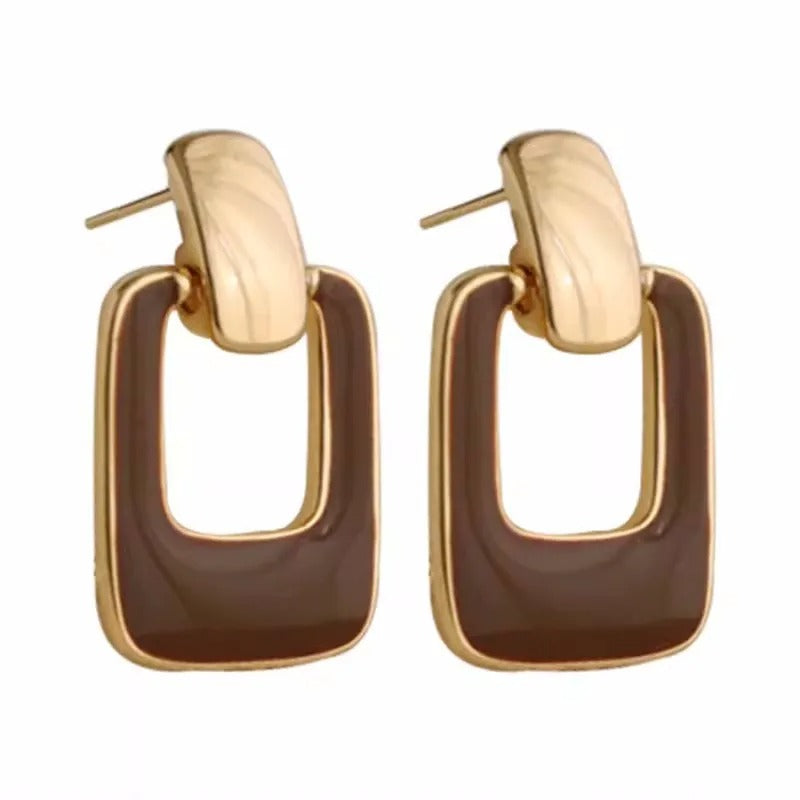 Classic Geometry Brown Hollow Square Drop Earrings for Women