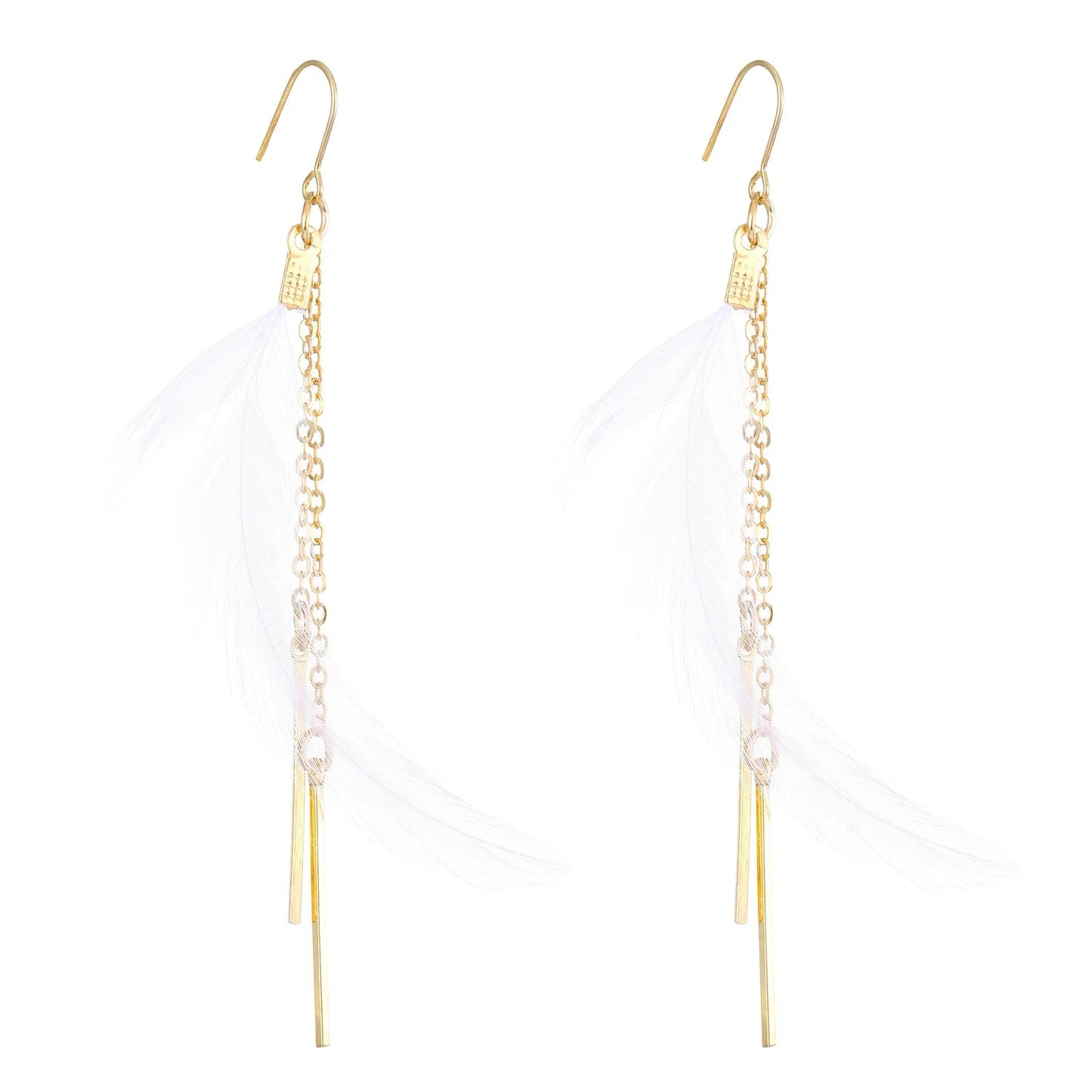 Feather Chain Tassel Long Earrings Women Simple Fashion Jewelry