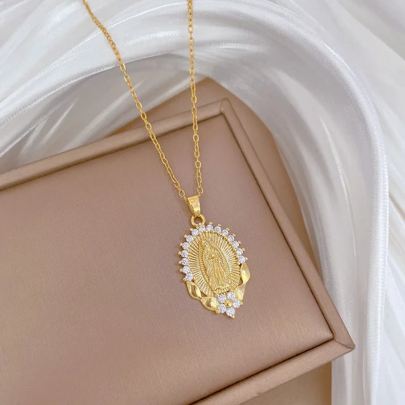 Fashion Exquisite Gorgeous Virgin Mary Necklace Classic Personalized Flower Hundred Stainless Steel Lucky Girl Party Gift