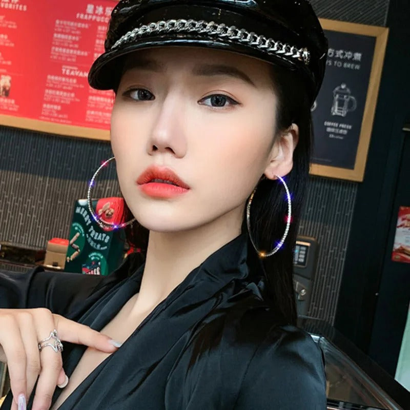 Fashion Rhinestone Hoop Earrings Crystal Circle for Women