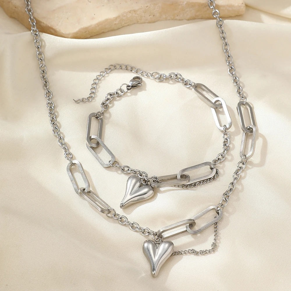 Stainless Steel Heart-Shaped Irregular Chain Jewelry for Women