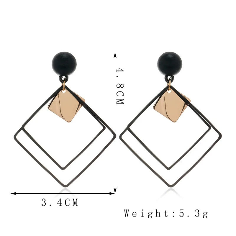 Black Double Layer Hollow Rhombus Drop Earrings Women’s Party Jewelry