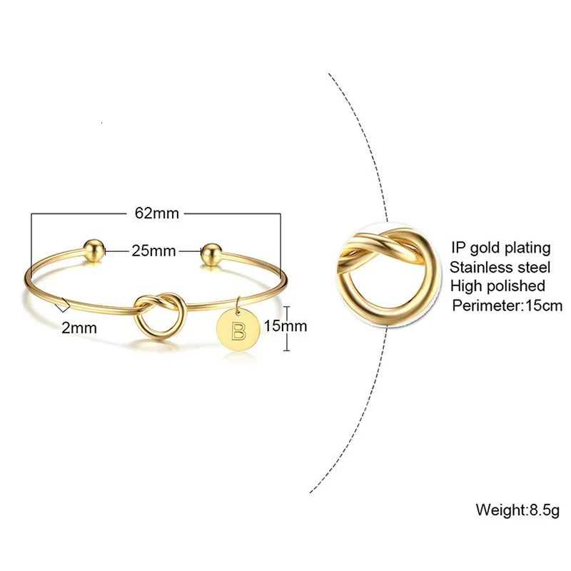 Trendy Initial Coin Charm Bangle for Women Men Lover Wife Stainless Steel Letter Cuff Bracelet Couple Jewelry