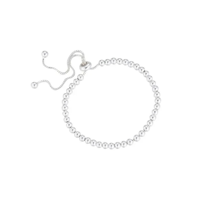 925 Sterling Silver Beaded Bracelet Women Men Adjustable Jewelry