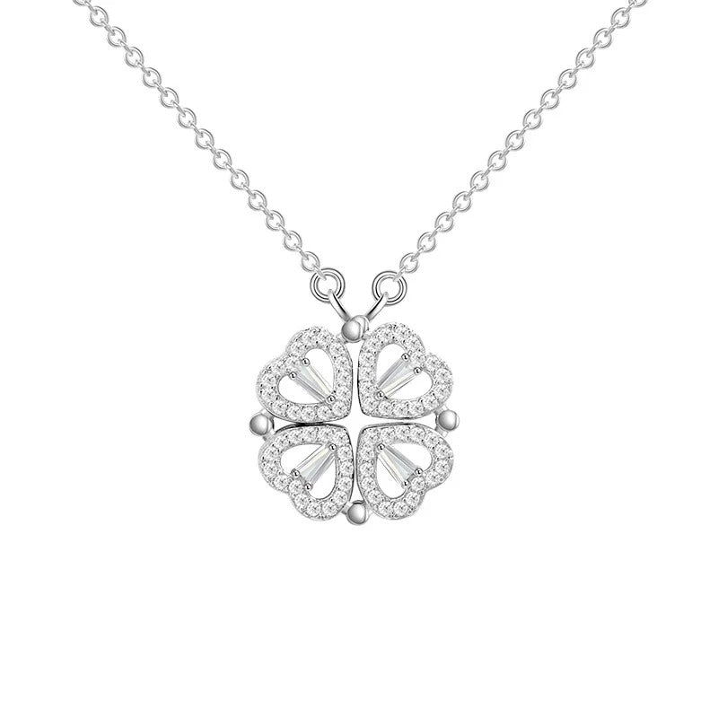 Luxury Four Leaf Clover Pendant Necklace Stainless Steel Crystal Gold Color Heart Jewelry for Women Gift