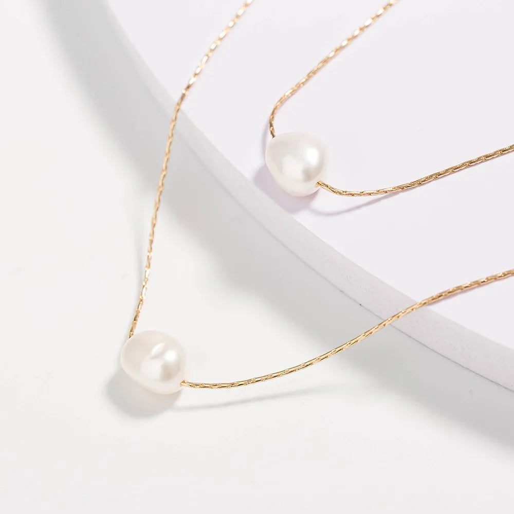 Stainless Steel New Fashion Exquisite Beaded Double Layer Imitation Pearl Chandel Chain Necklace and Stainless Steel Pendant