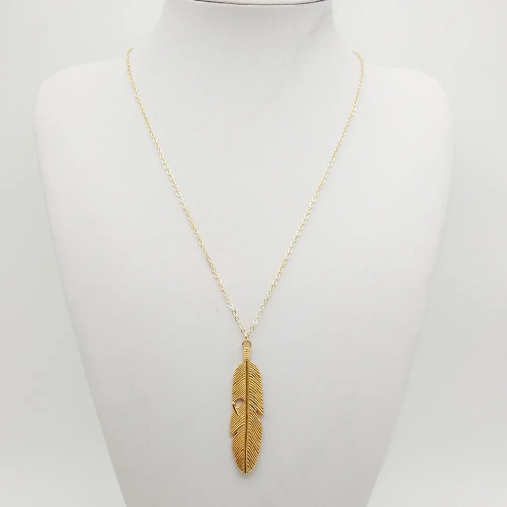 Fashion Simple Gold Color Meter Feather Pendant Necklace for Women Leaf Shaped Female Long Sweater Chain Girls Jewelry Gifts
