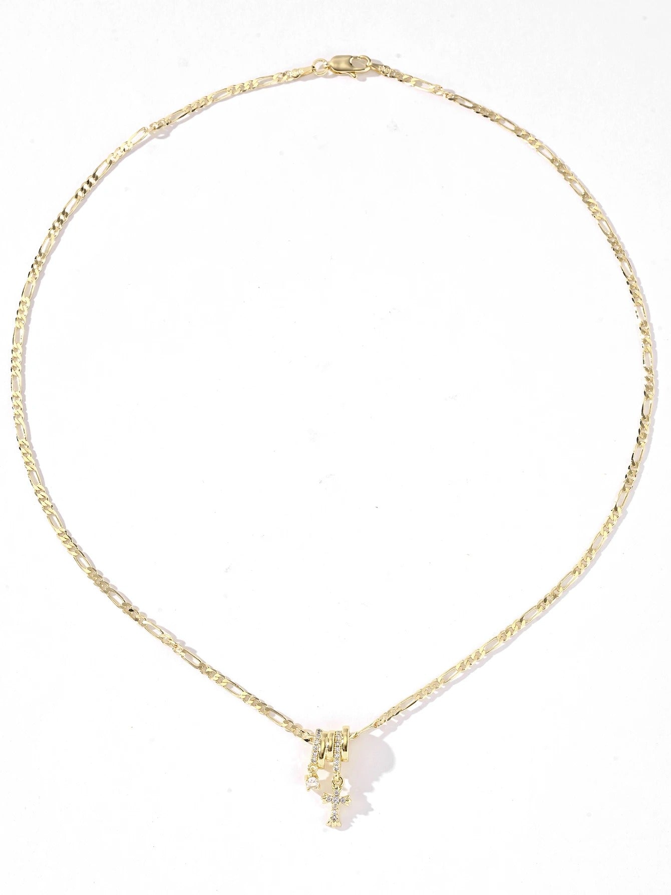 Five Rings Zircon Cross Star Pendant Necklace for Women