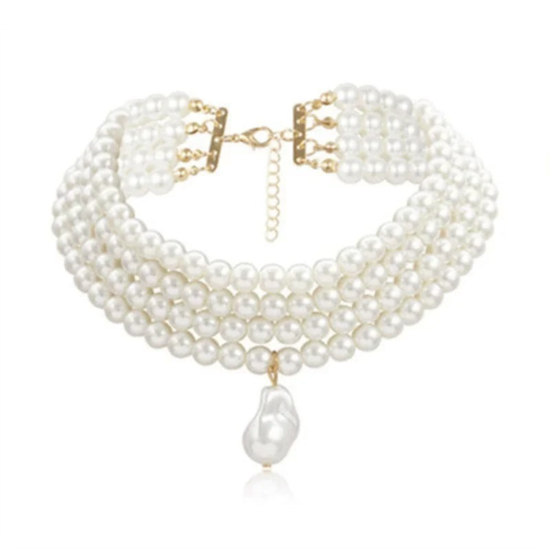 Fashion Elegant Multi-layer Imitation Pearl Necklace Metal Fixed Jewelry Accessories for Women Creative Birthday Gift Decoration