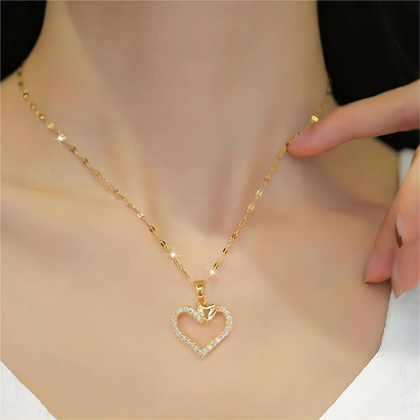 Trendy Heart Stainless Steel Zirconia Necklaces For Women Girls Love Gold Color Metal Necklace Party Daily Jewelry