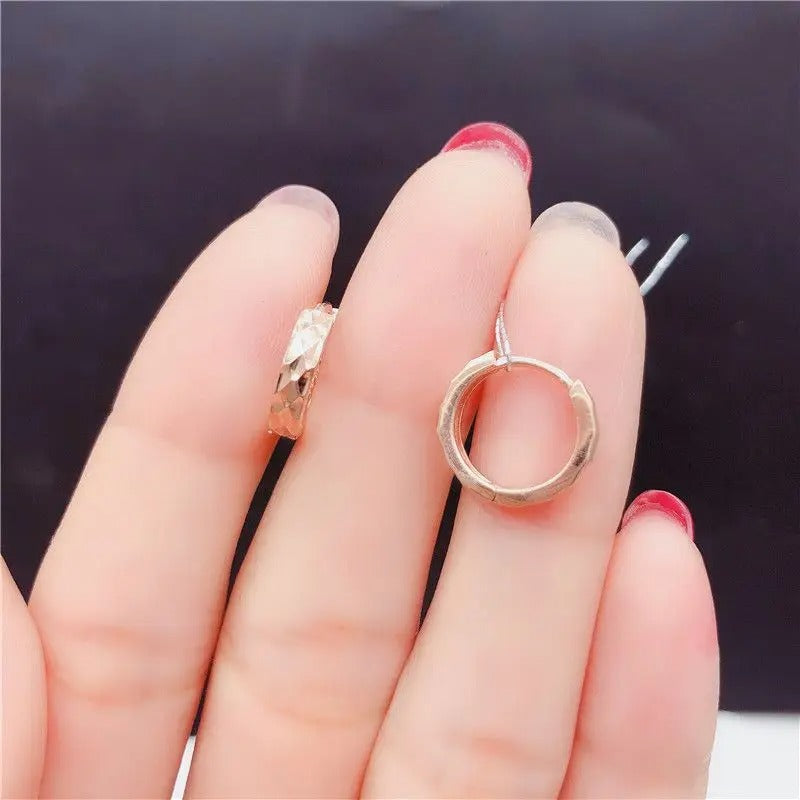 Women’s 14K Rose Gold Hoop Earrings Purple Gold Faceted Design