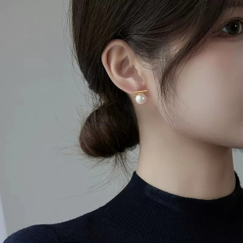 Simple Imitation Pearl Stud Earrings Gold Color Alloy Acrylic Beads Earring for Women Fashion Jewelry Trends Accessories