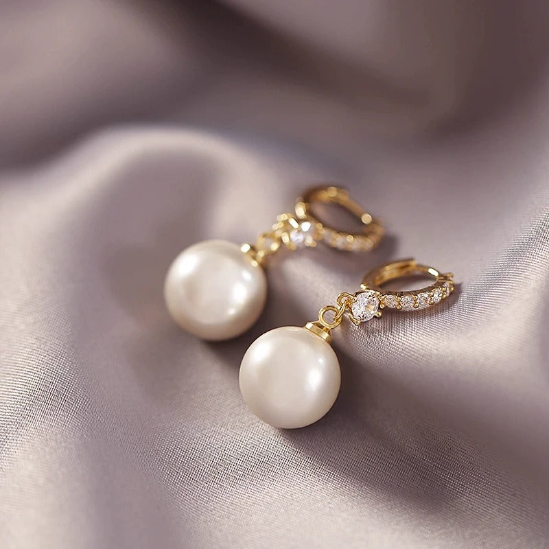 Elegant Lady's Pearl Hoop Earrings Korean Fashion Jewelry for Women and Girls