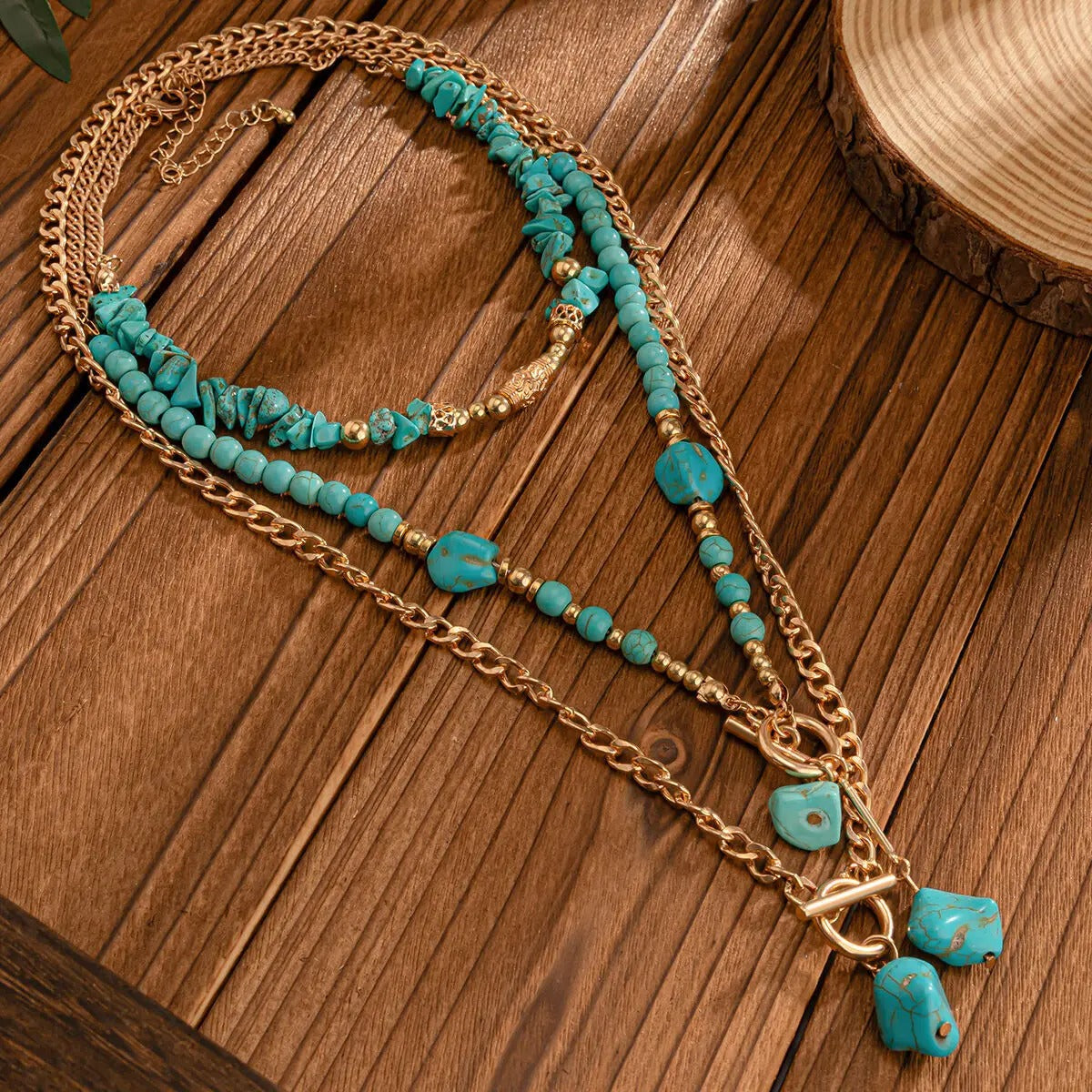 3Pcs Vintage Blue Natural Stone Beads Choker Necklaces for Women Bohemia Geometry Pendant Necklace Trendy Neck Jewelry