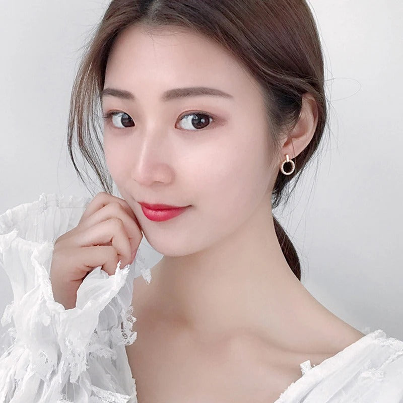 New Fashion Rock Round Rhinestone Stud Earrings 925 Sterling Silver Simple Elegant Circle Punk Drop Ear Stud Women Jewelry Gift