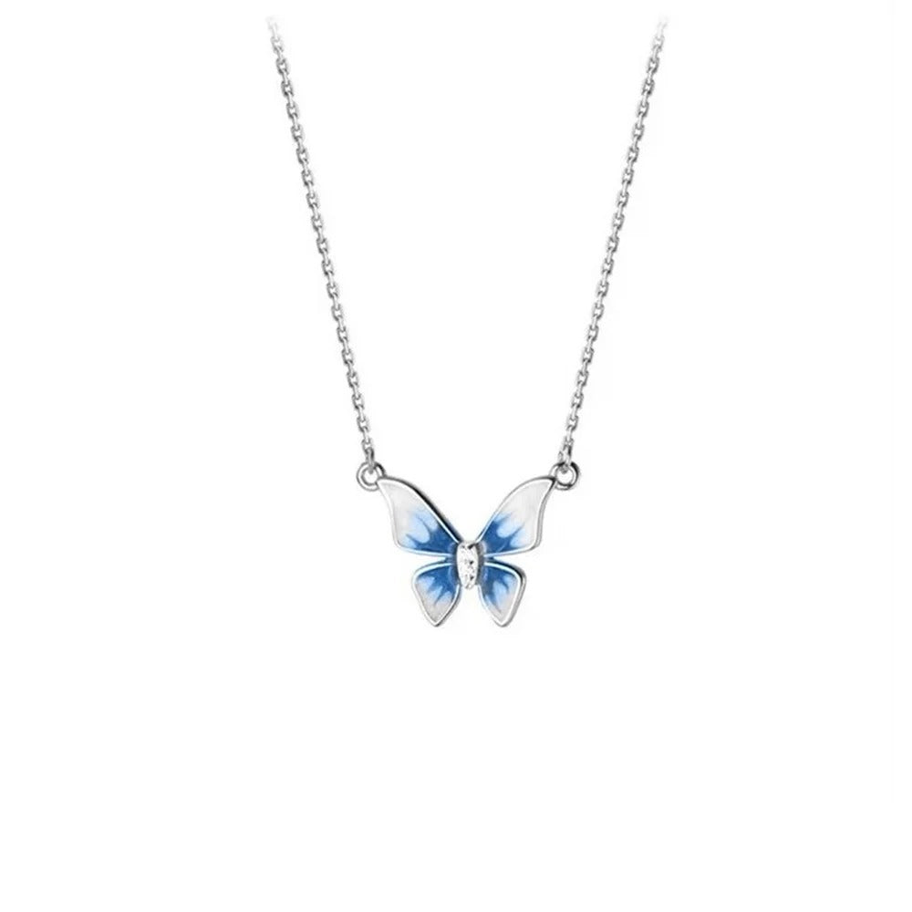Simple Gradient Color Butterfly Pendant Necklace Fashionable Collarbone Chain Necklace For Women Trendy Jewelry Accessories