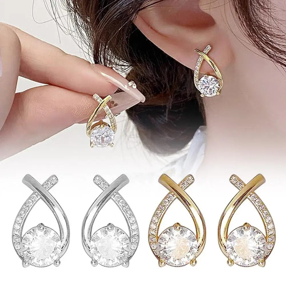 Korean Style Elegant Crystal Cross Stud Earrings for Women Girls Fishtail Hoop Earrings Gifts for Women