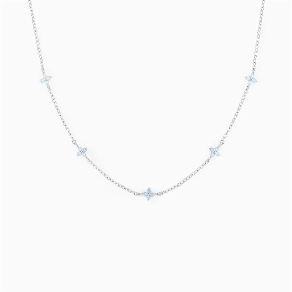 Crystal Clover Choker Necklace For Women K-pop Fashion Gold Color Thin Short Neck Chain Blue Flower Jewelry Gifts