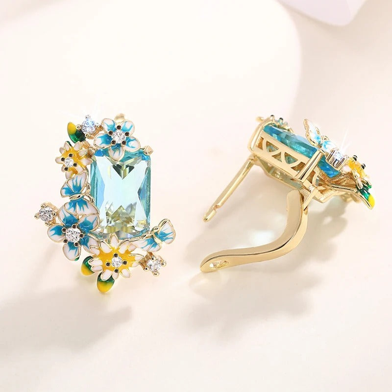 Delicate Gold Flower Butterfly Earrings Women Party Jewelry Accessories