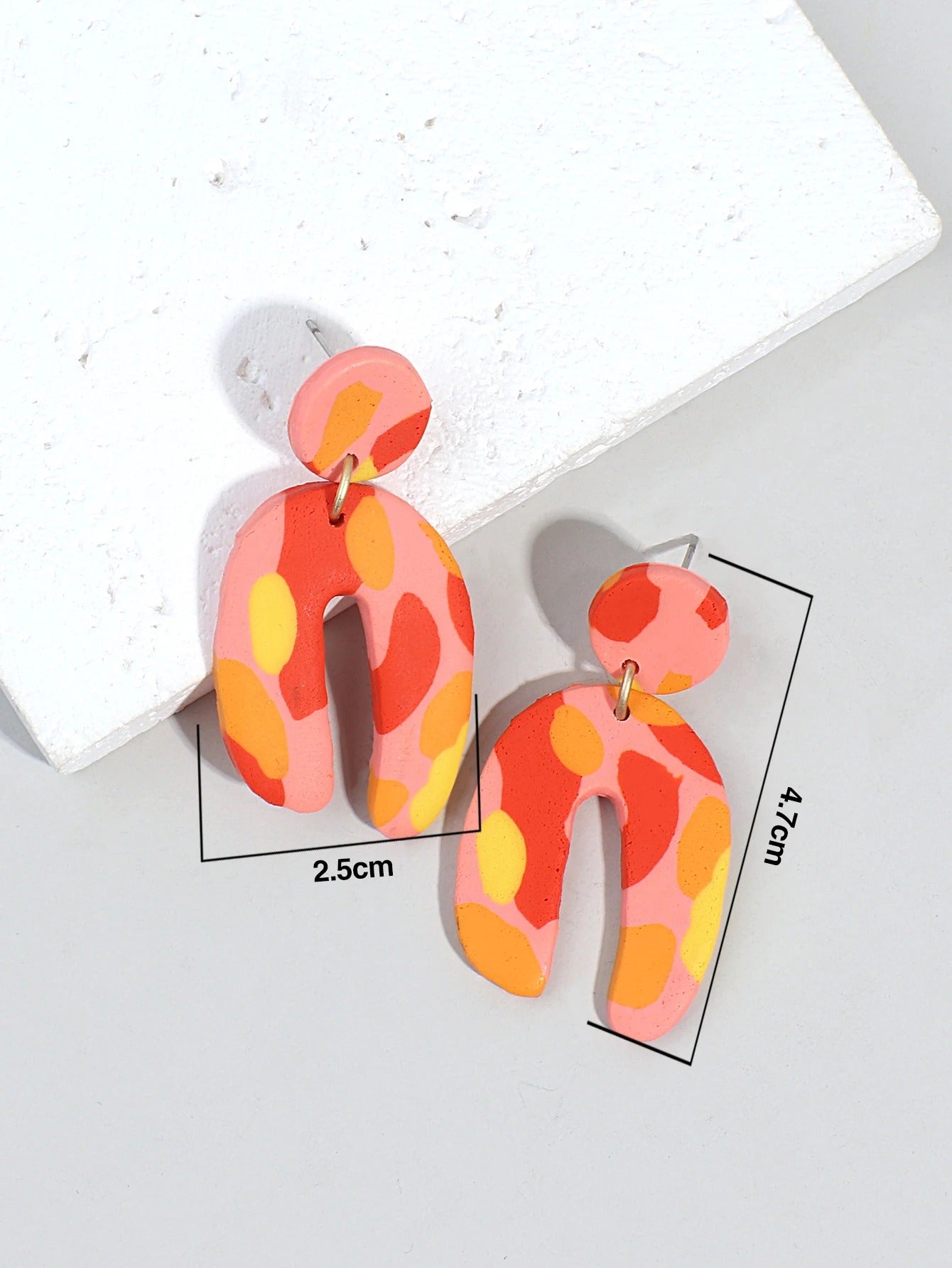 Colorful Arched Polymer Clay Drop Earrings Handmade Women