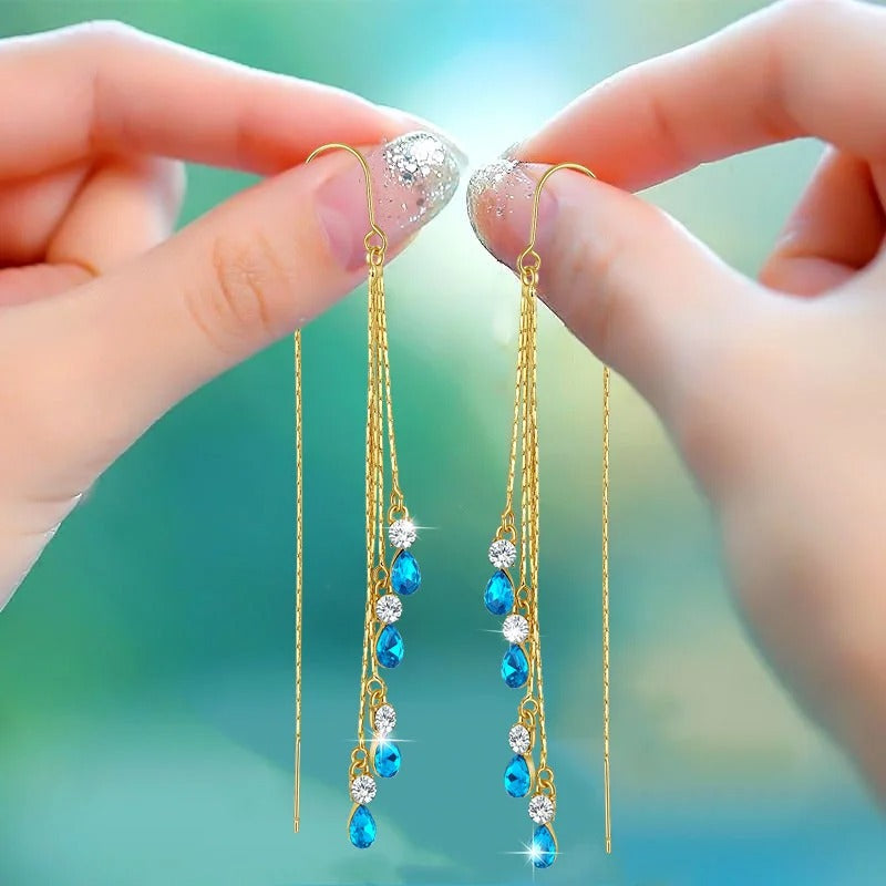 Green Zircon Drop Tassel Earrings Luxury Women’s Wedding Jewelry