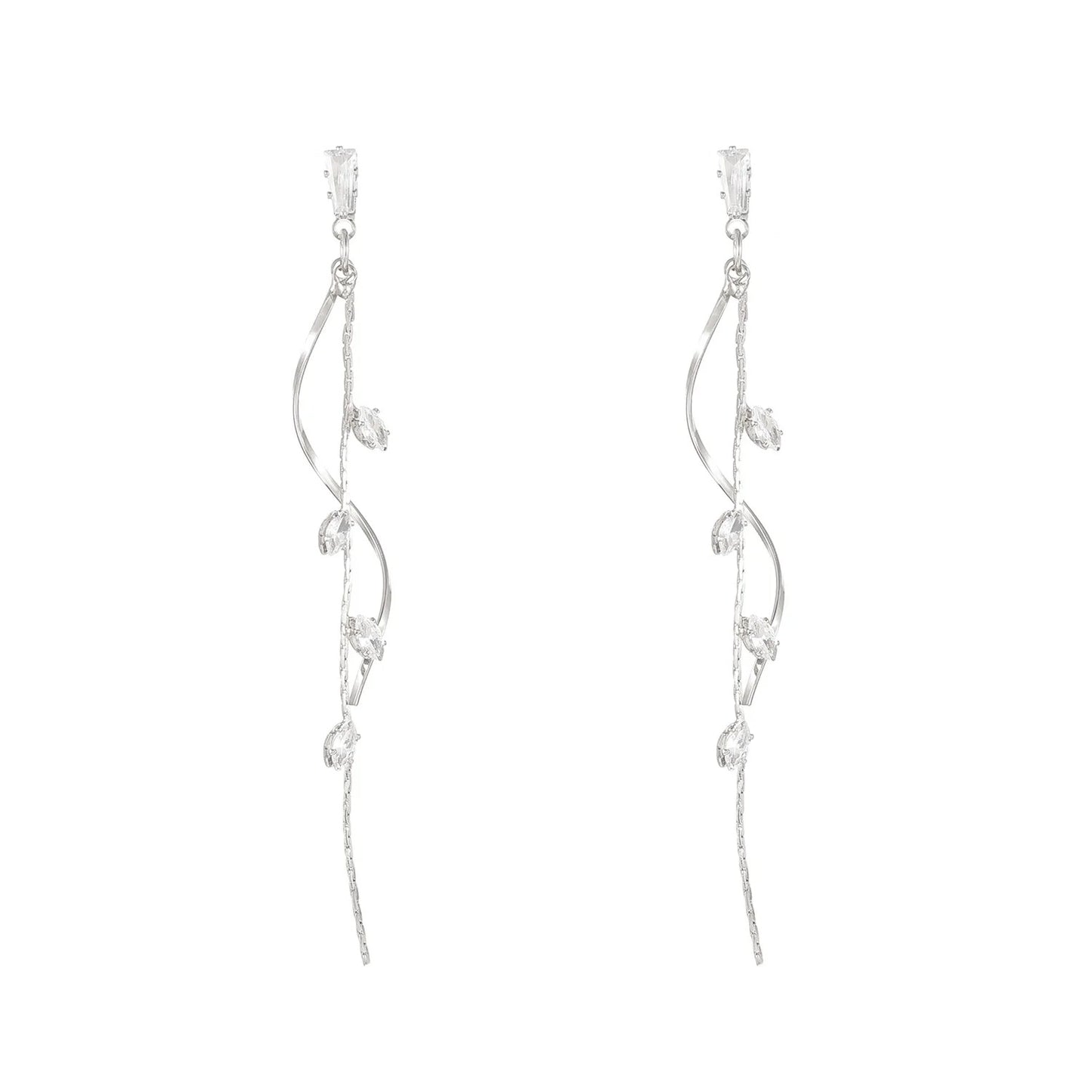 French Luxury Sweet Romantic Long Zircon Tassel Twisted Earrings for Women Temperament Wedding Banquet Jewelry Gift