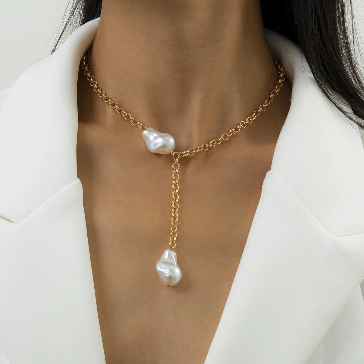 Trend Elegant Jewelry Wedding Baroque Pendant Necklace For Women Fashion Imitation Pearl Geometry Chain Choker Necklace