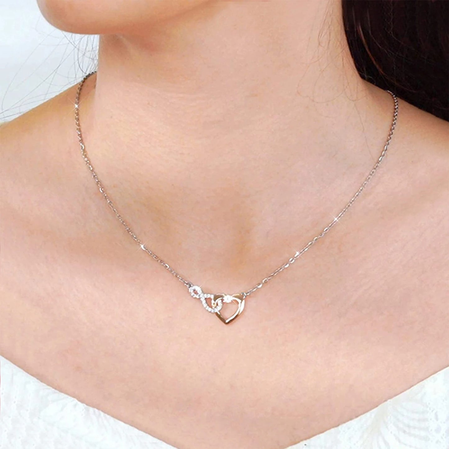 Elegant Infinity Heart Necklace – Romantic Jewelry Gift for Girlfriend with Card & Gift Box