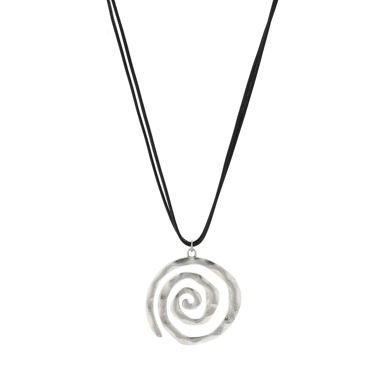 Simple Hollow Out Metal Spiral Pendant Necklace for Women Punk Black Leather Wax Thread Rope Choker Necklace Party